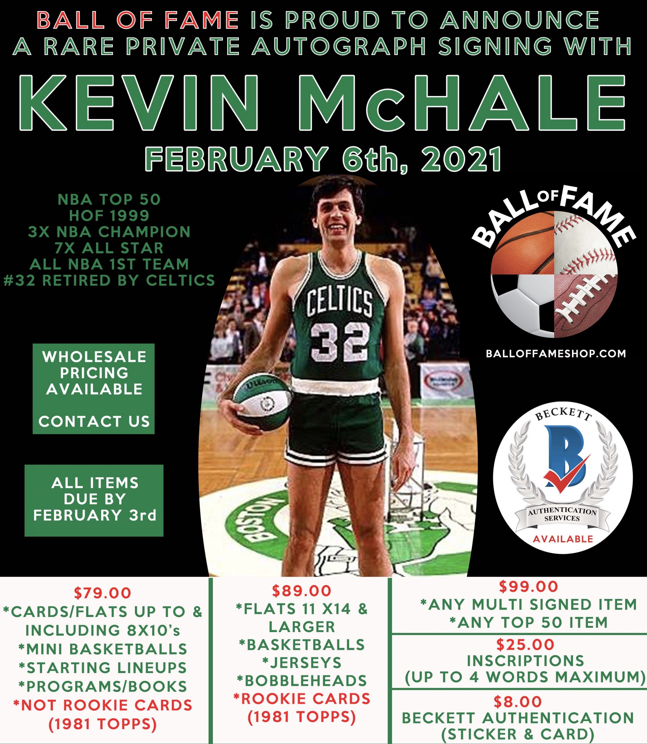 Kevin McHale Autograph Event (Private Signing) Trifecta Sports