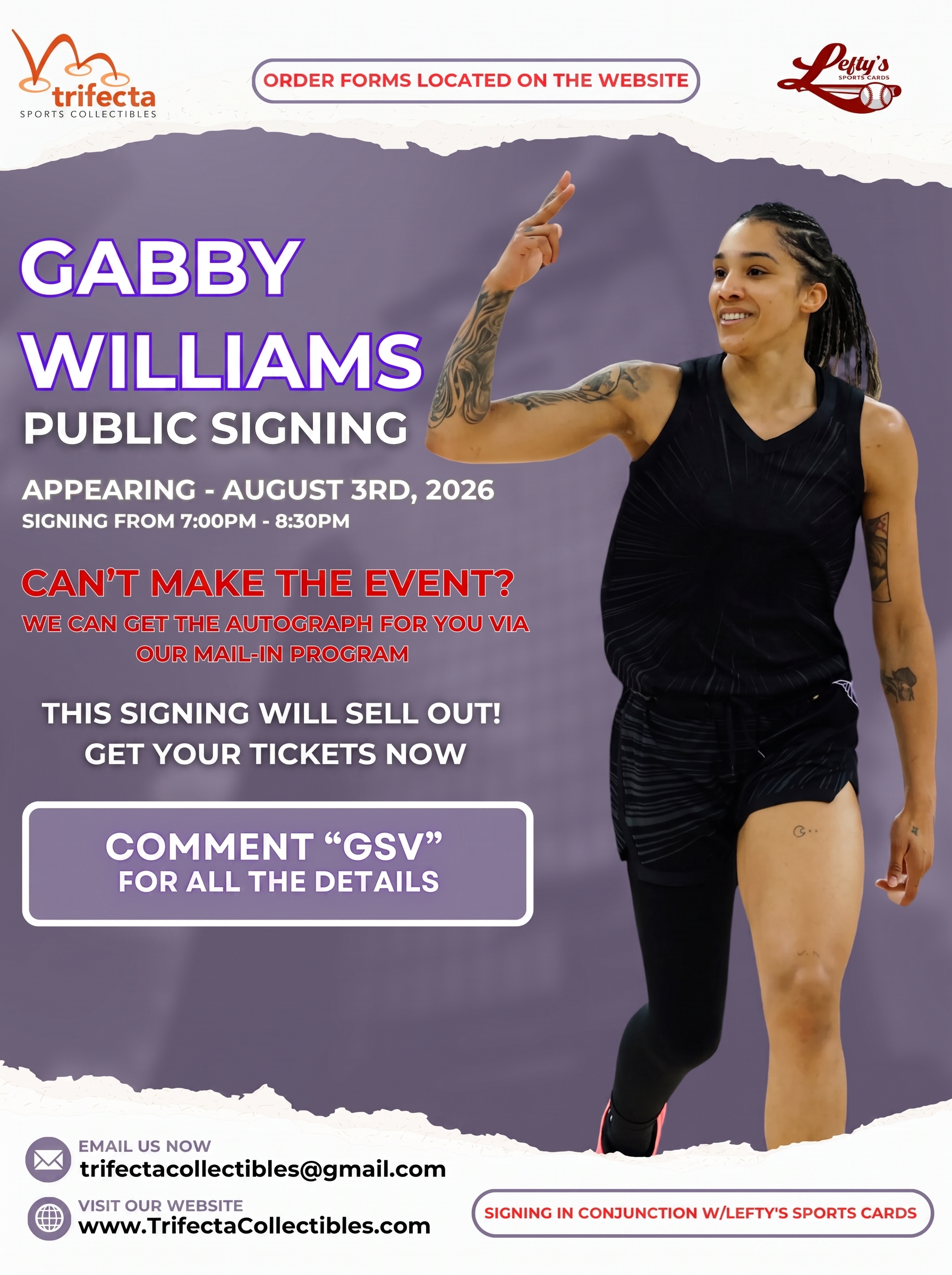 Gabby Williams — Public Signing & Mail-In Option