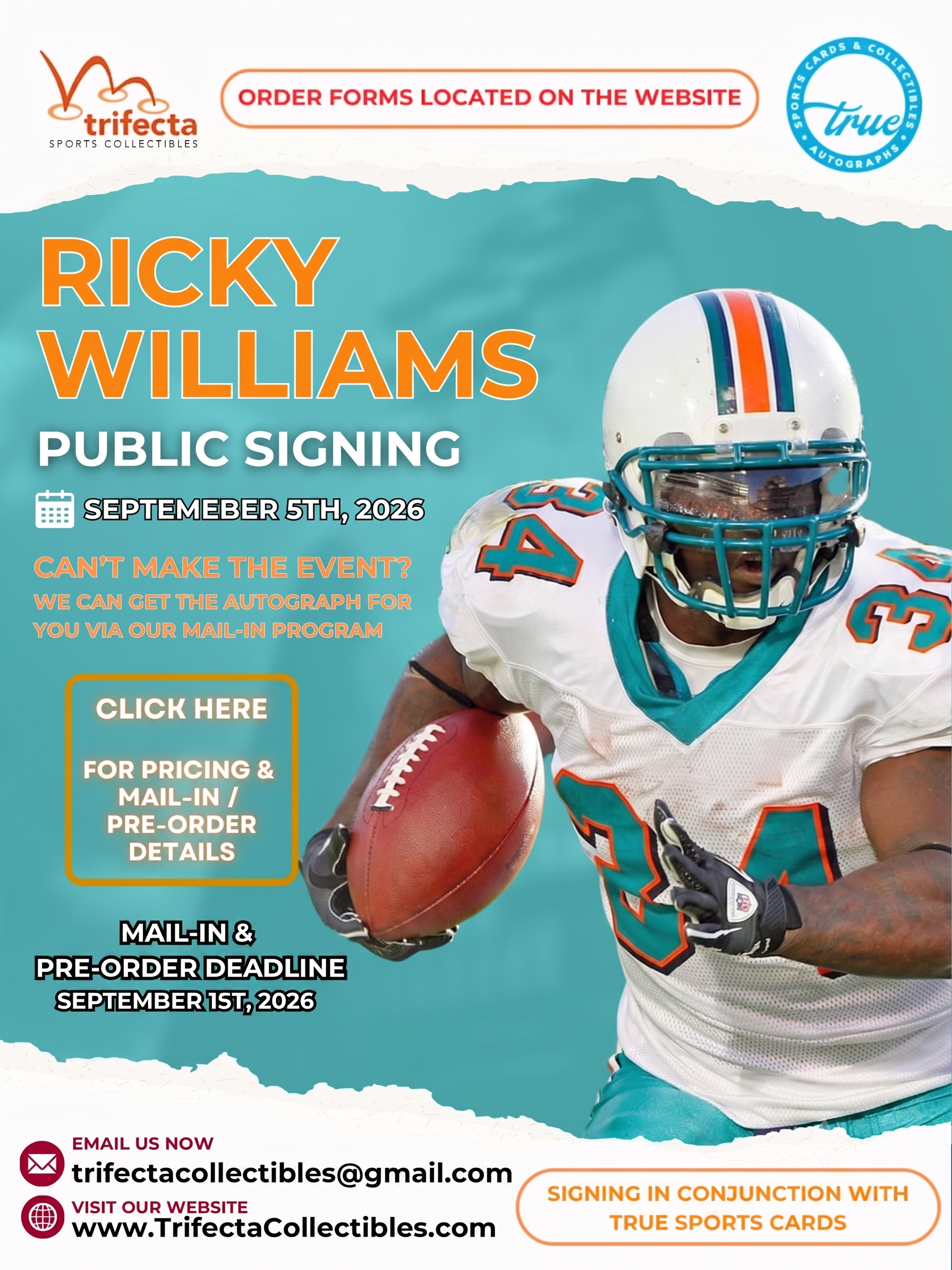 Ricky Williams — Public Signing & Mail-In Option